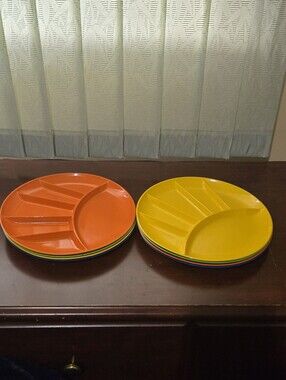 Vintage Sushi Fondue Divided Melamine Plates Set Of 8